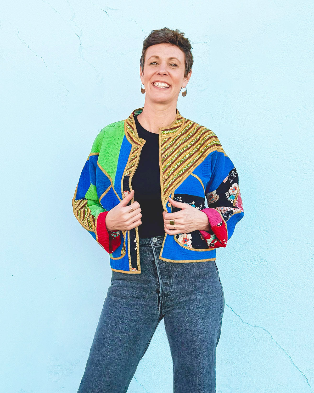 Sofie Quilted Reversible Patchwork Kantha Jacket -14 image 1