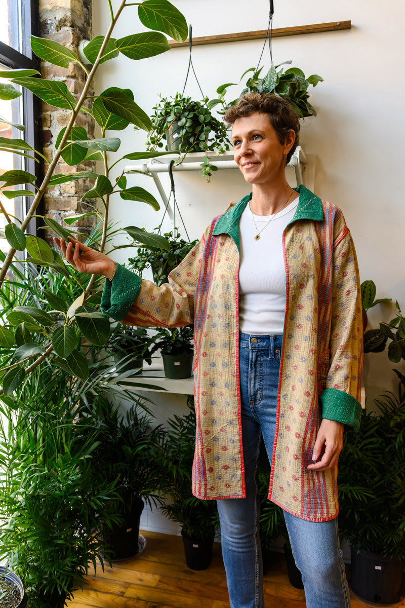 Frankie Long Quilted Reversible Patchwork Kantha Jacket -10 image 0