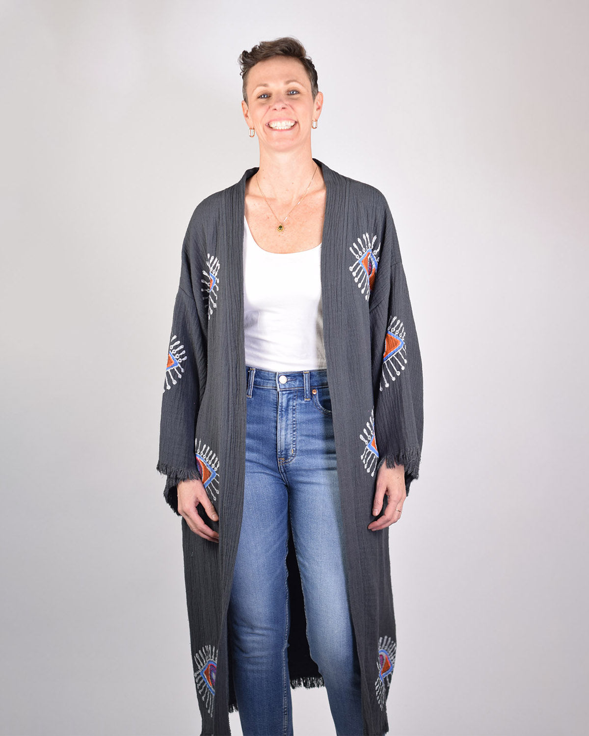 Luxury Turkish Cotton Evil Eye Kimono/Robe - Moonstone image 3