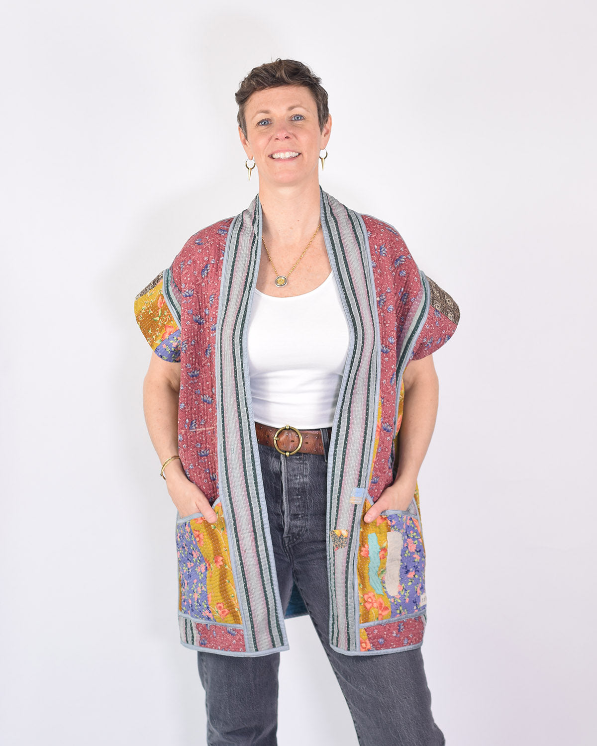 Maddie Cape - Reversible Jacket/Vest - Repurposed Kantha Quilts -03 image 2
