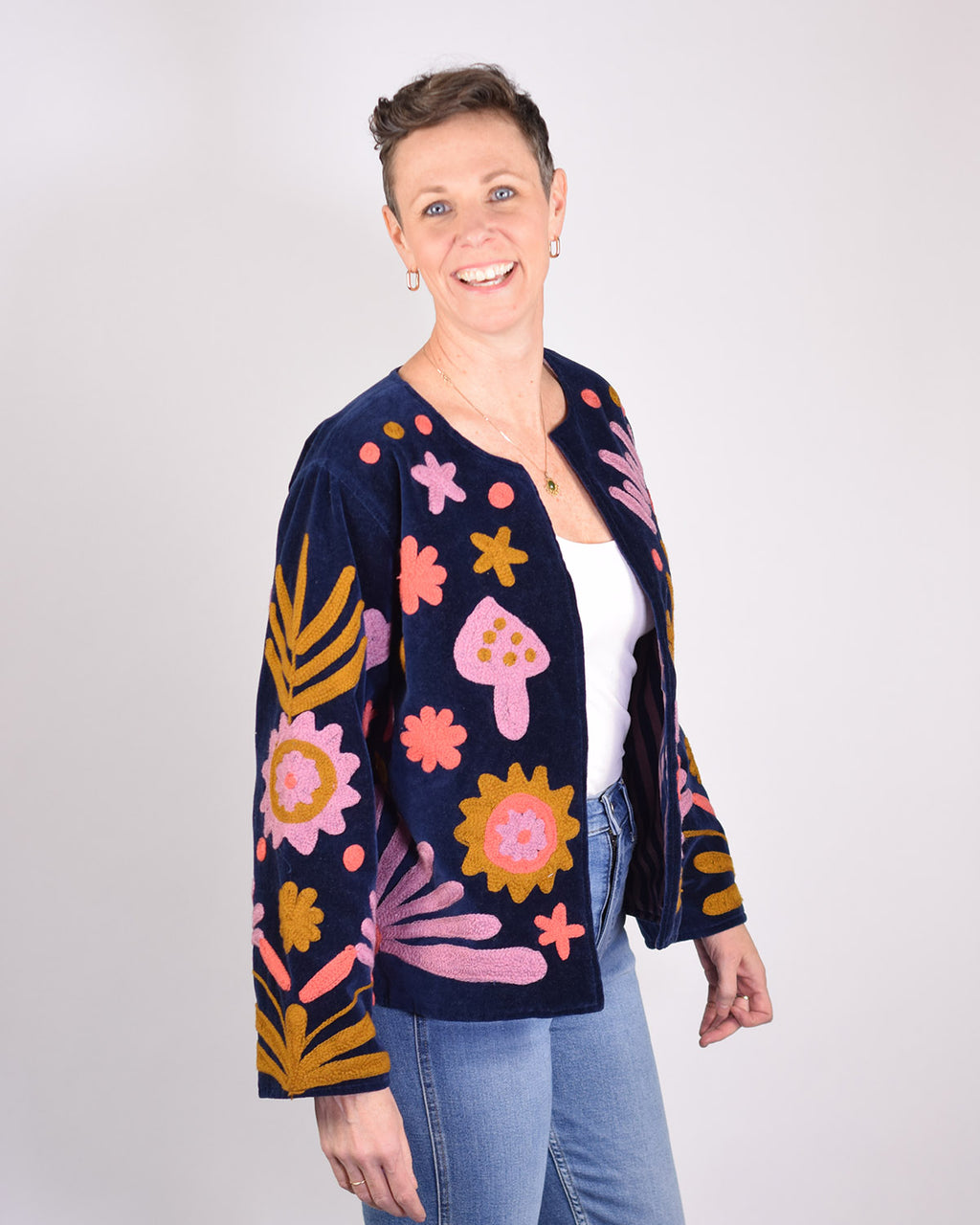 Mellow Mushroom Embroidered Velvet Jacket - 01 image 2