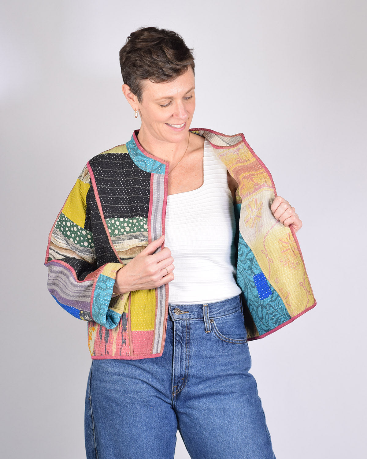 Sofie Quilted Reversible Patchwork Kantha Jacket - 06 image 3