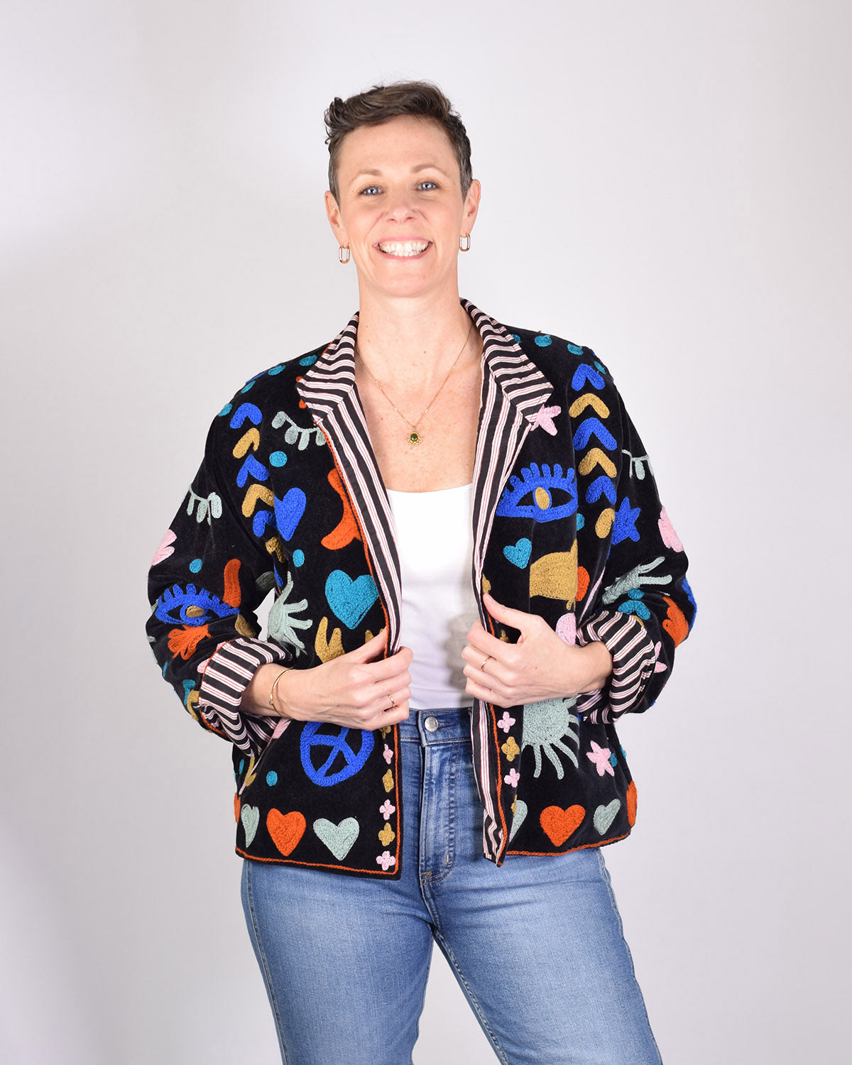 Good Vibes Embroidered Velvet Jacket - 01 image 2