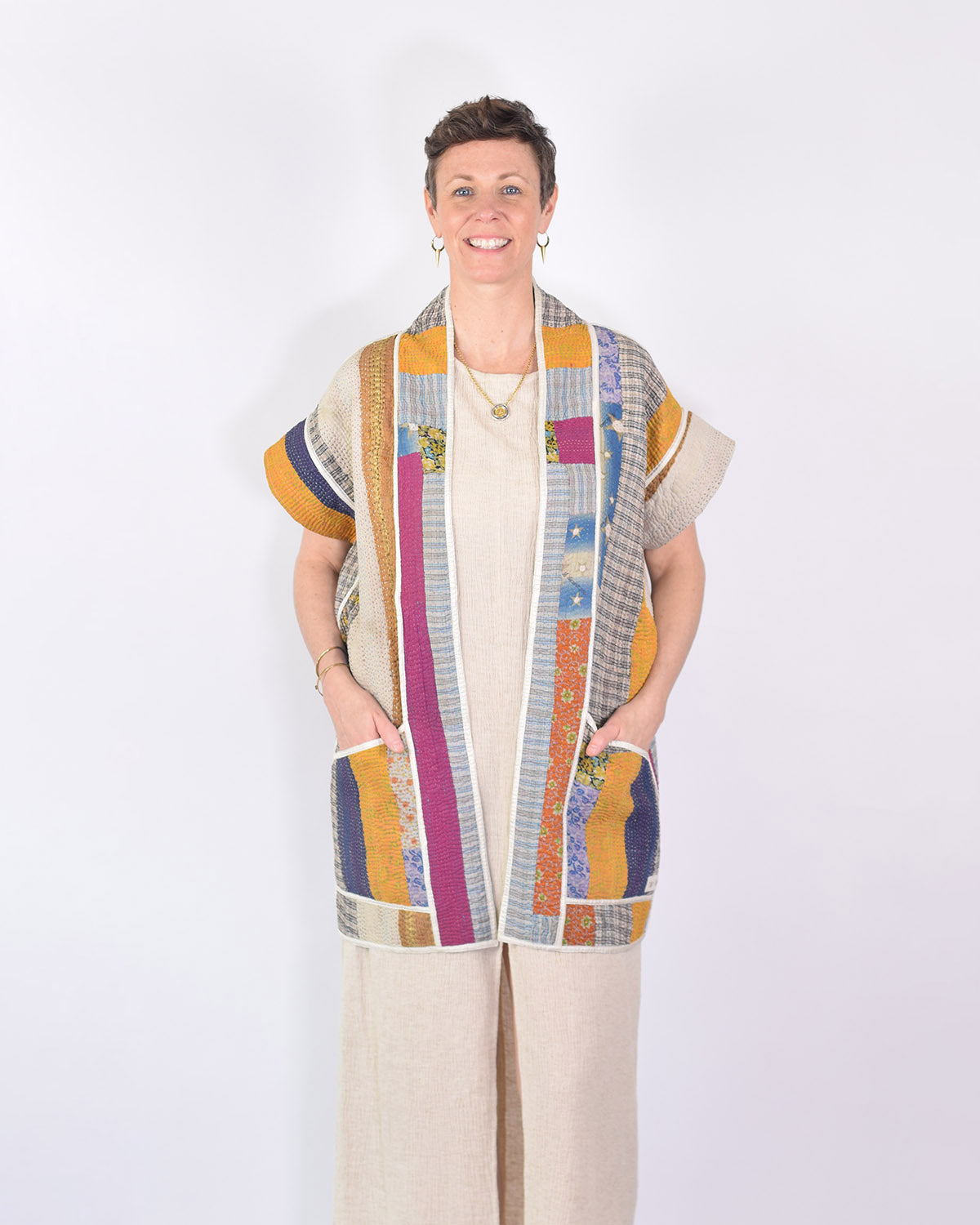 Maddie Cape - Reversible Jacket/Vest - Repurposed Kantha Quilts -01 image 13