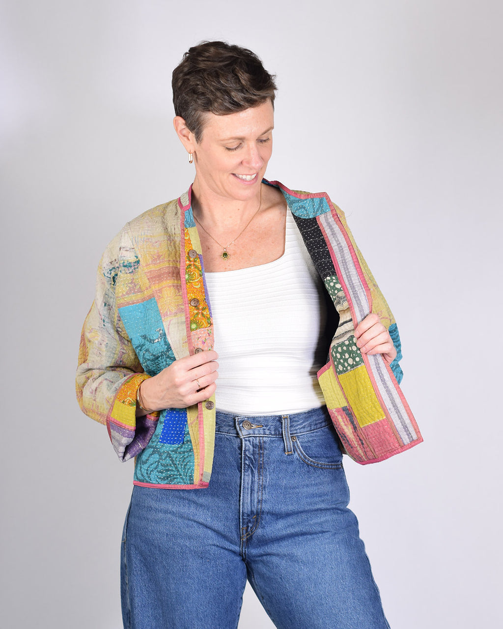 Sofie Quilted Reversible Patchwork Kantha Jacket - 06 image 6