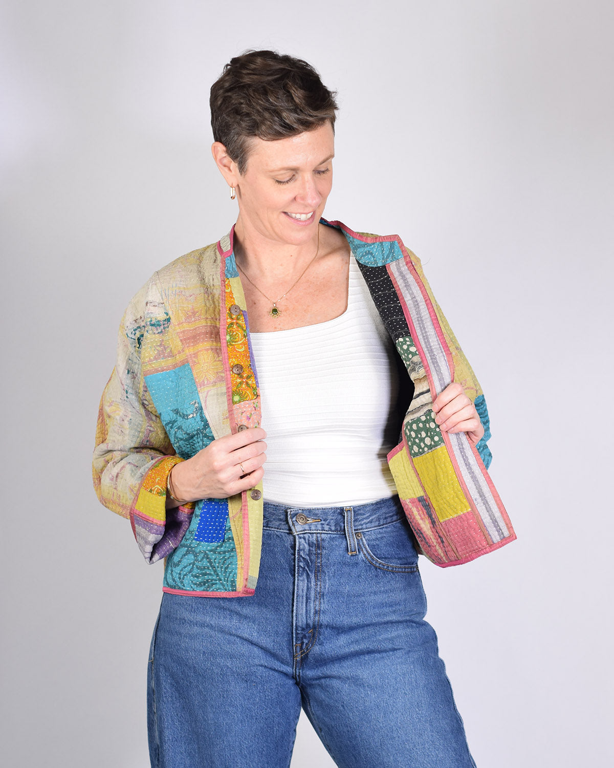 Sofie Quilted Reversible Patchwork Kantha Jacket - 06 image 6