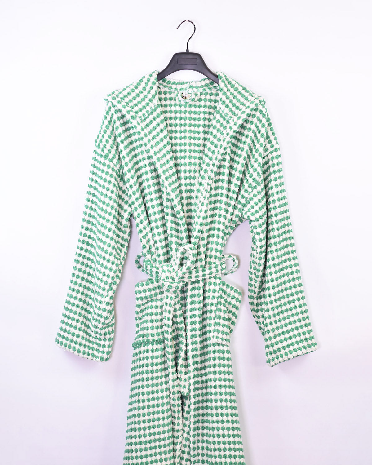 Organic Turkish Cotton Plush Terry Cloth Robe - Green Checkered image 3