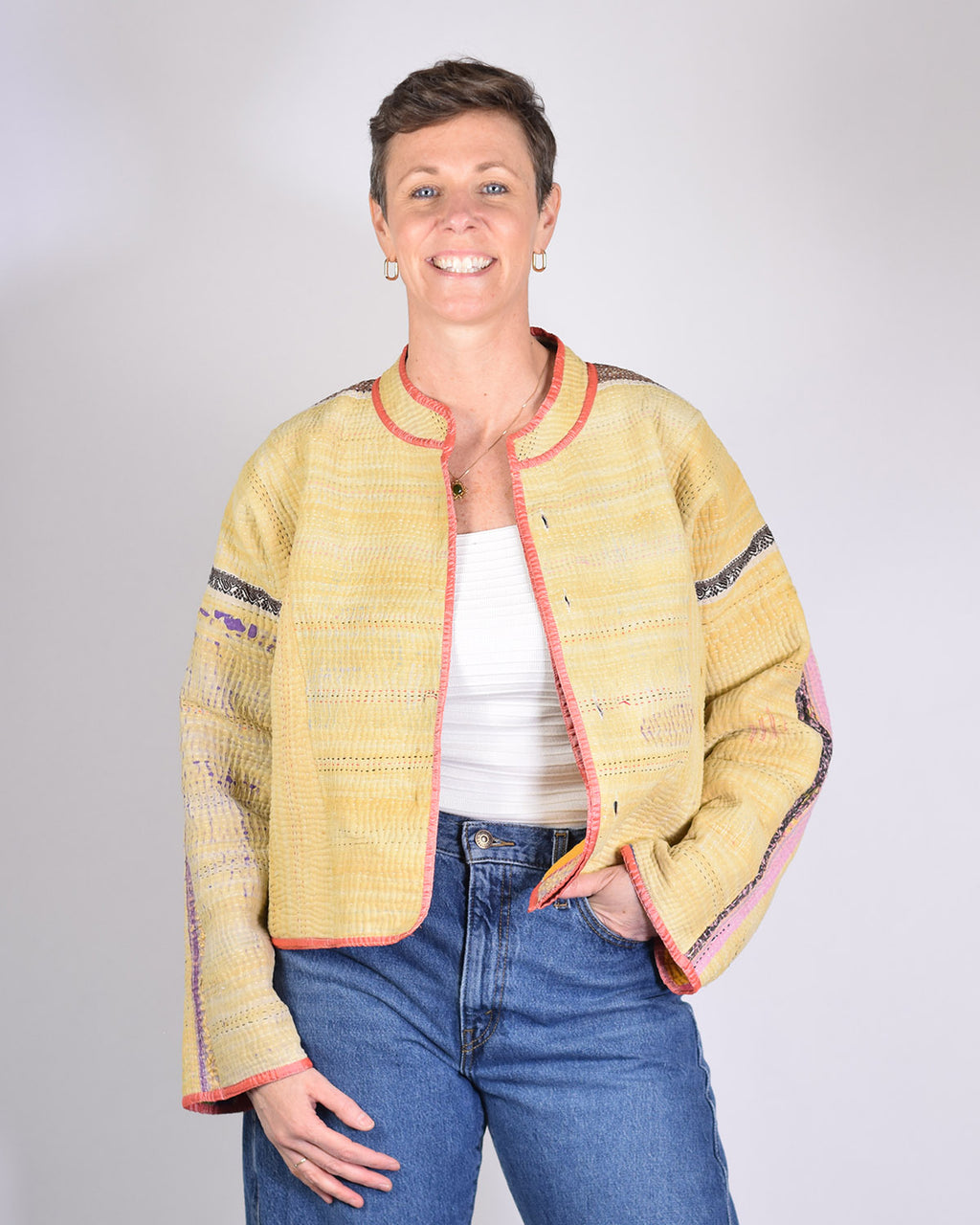 Sofie Quilted Reversible Patchwork Kantha Jacket -12 image 5