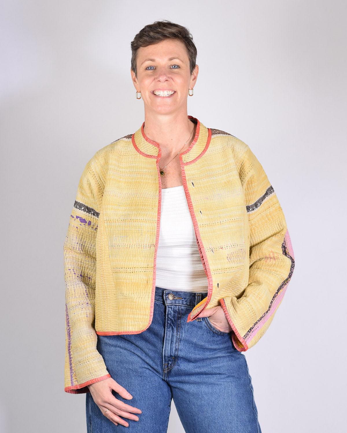 Sofie Quilted Reversible Patchwork Kantha Jacket -12 image 5