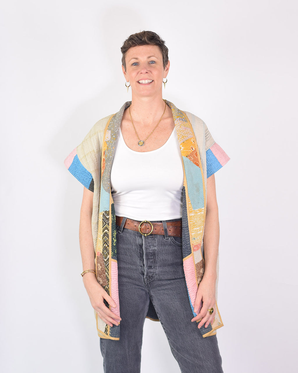 Maddie Cape - Reversible Jacket/Vest - Repurposed Kantha Quilts -02 image 12