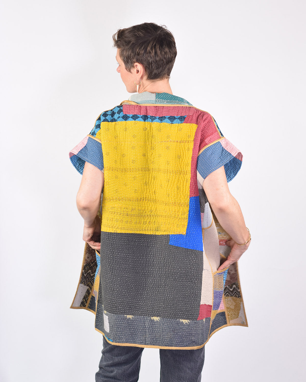 Maddie Cape - Reversible Jacket/Vest - Repurposed Kantha Quilts -02 image 11