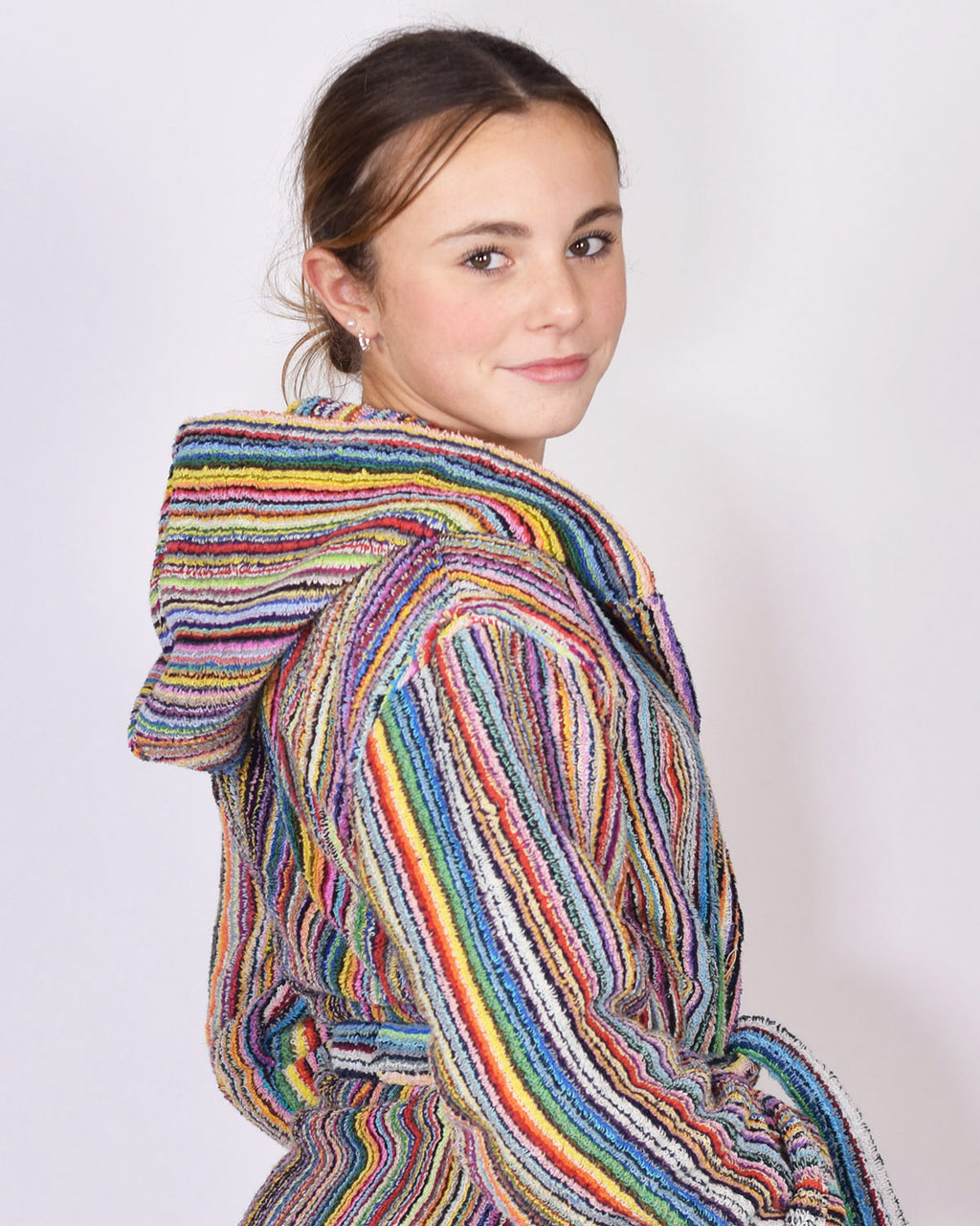 KIDS Organic Turkish Cotton Plush Terry Cloth Robe - Rainbow Missoni Stripes image 9