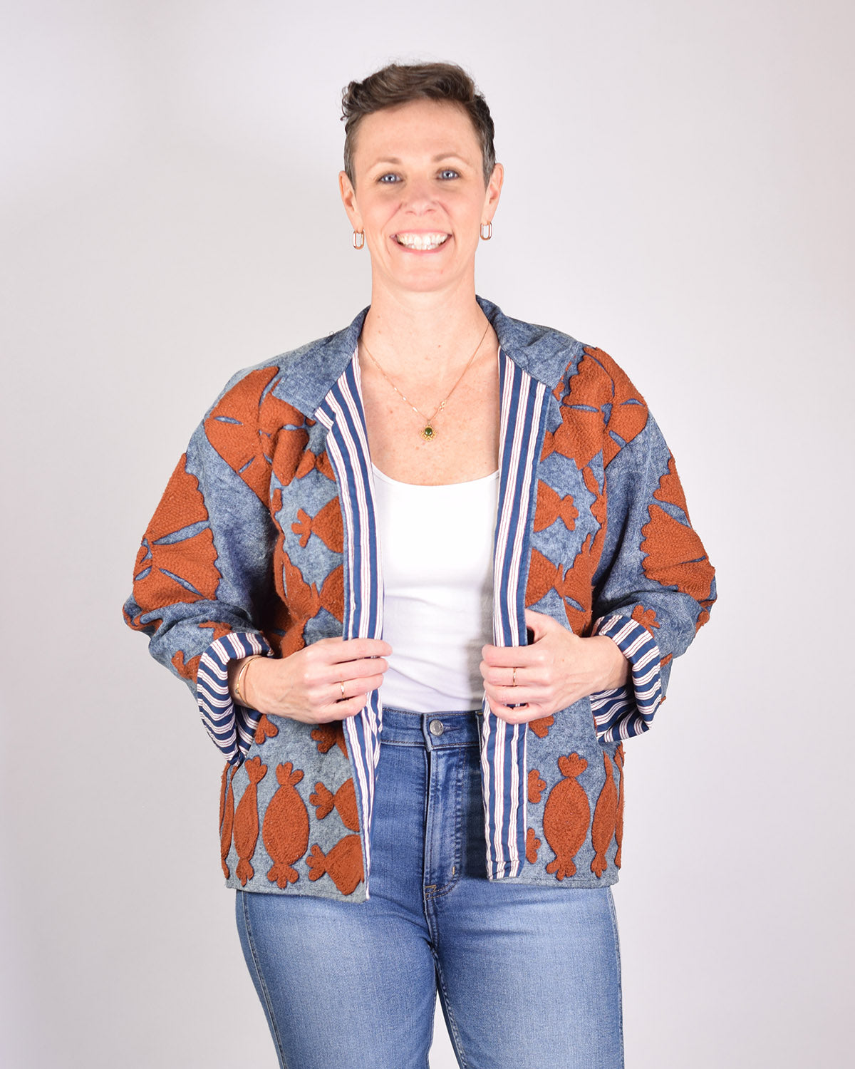 Denim Suzani Embroidered Jacket - 02 image 4