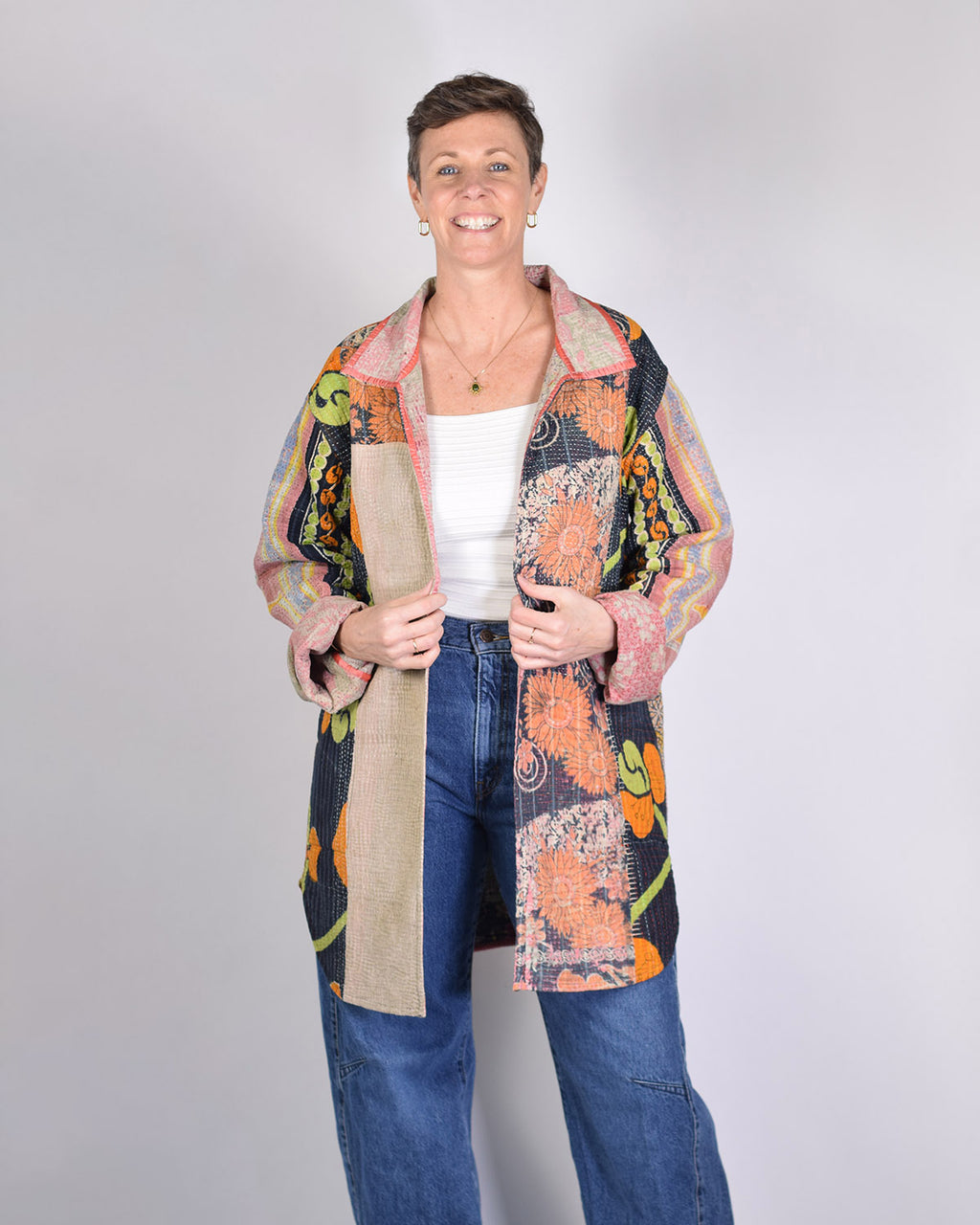 Frankie Long Quilted Reversible Patchwork Kantha Jacket - 09 image 3