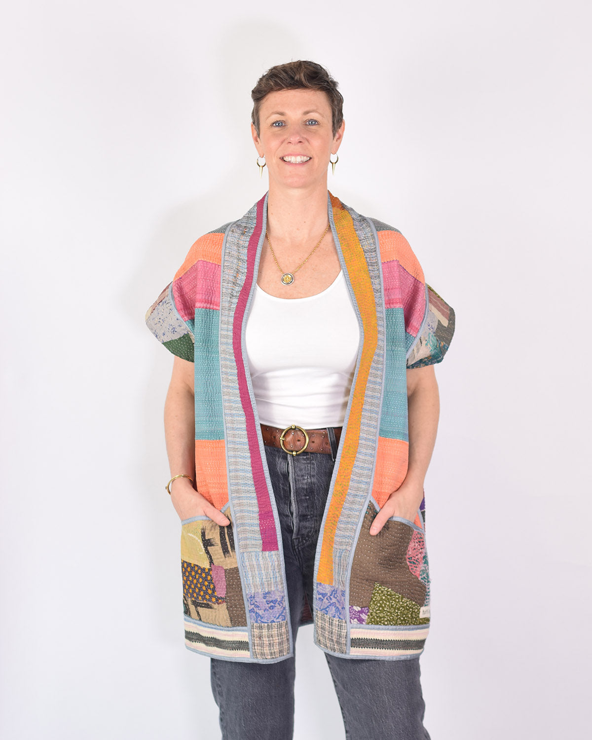 Maddie Cape - Reversible Jacket/Vest - Repurposed Kantha Quilts - 06 image 4