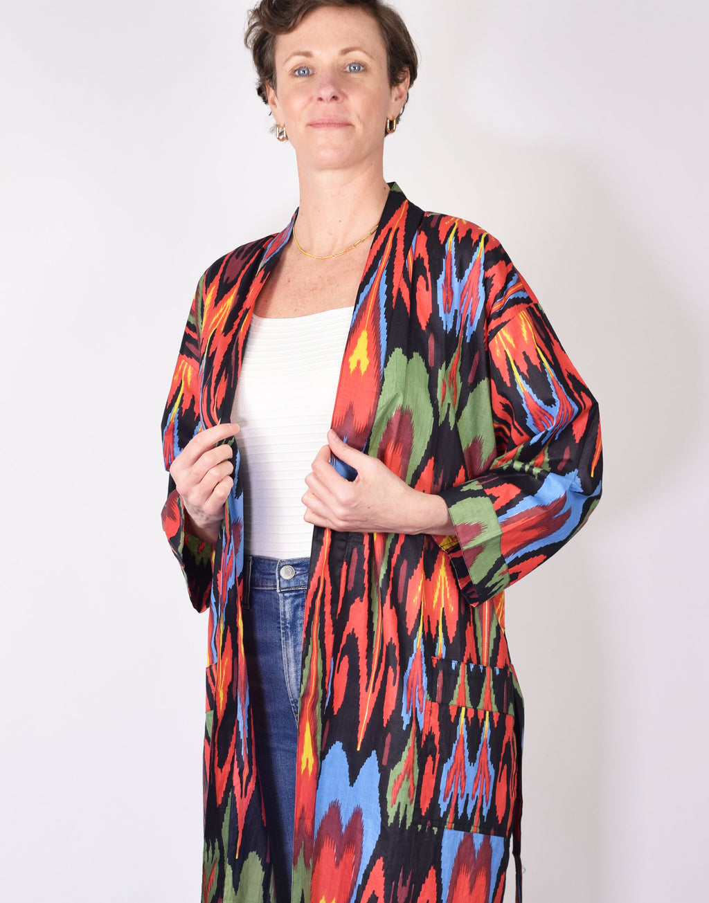 Lightweight Ikat Cotton Robe - Dark Matter image 3