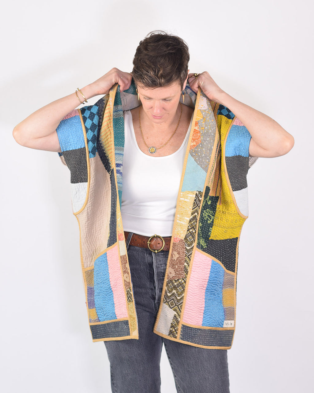 Maddie Cape - Reversible Jacket/Vest - Repurposed Kantha Quilts -02 image 7