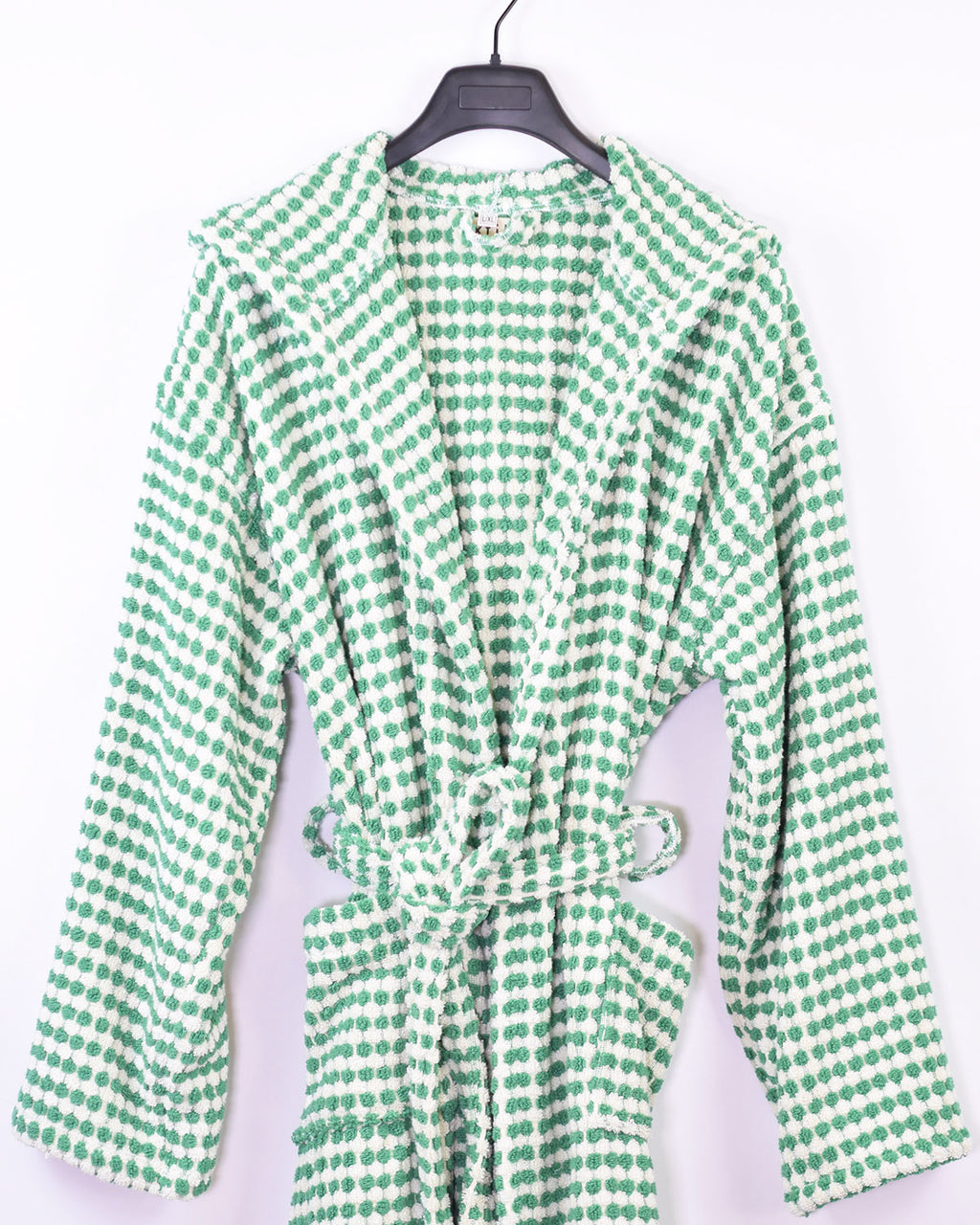 Organic Turkish Cotton Plush Terry Cloth Robe - Green Checkered image 0