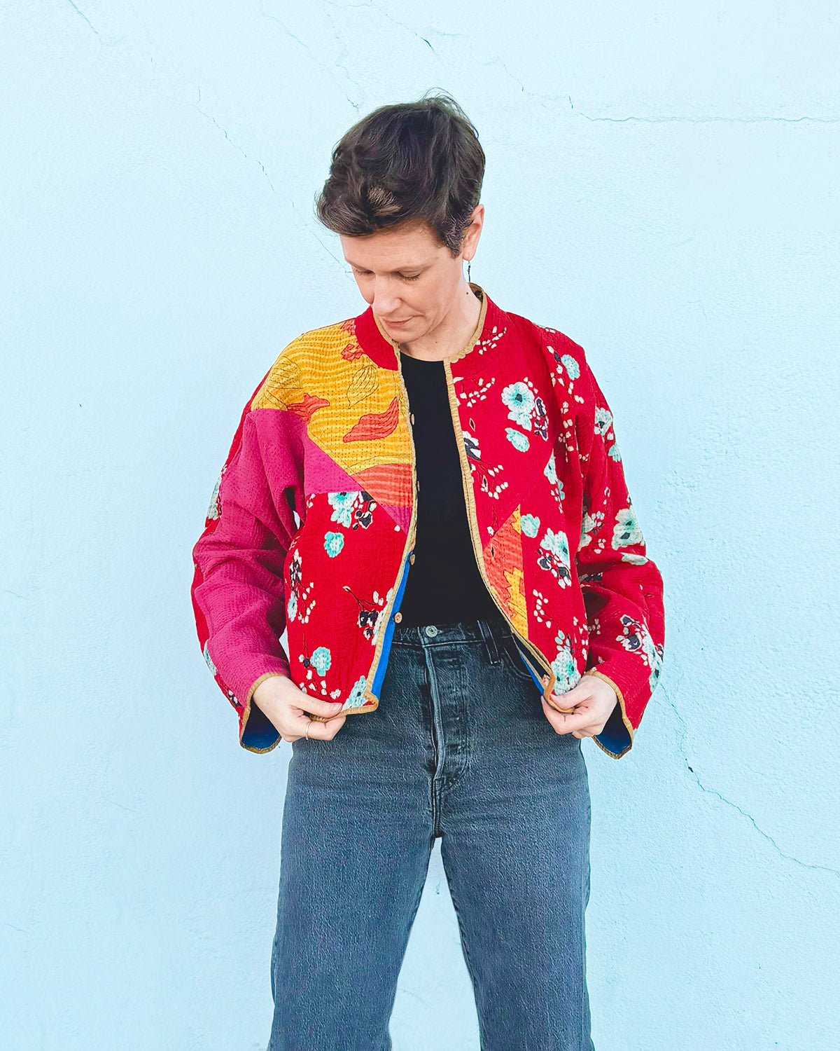 Sofie Quilted Reversible Patchwork Kantha Jacket -14 image 2