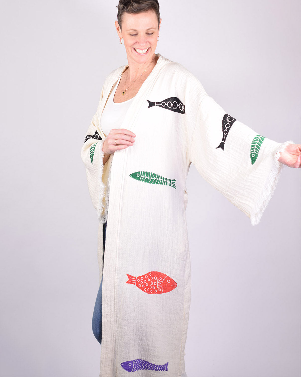 Luxury Turkish Cotton Kimono/Robe - Fish Party image 4