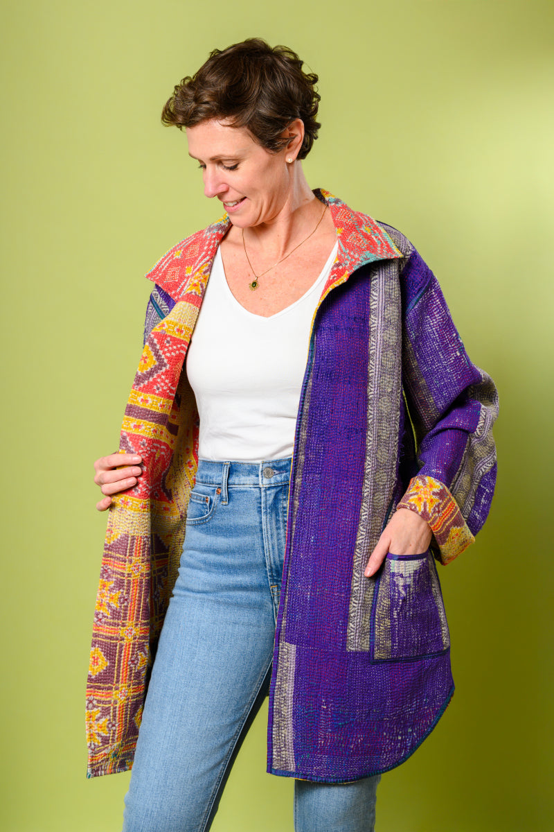 Frankie Long Quilted Reversible Patchwork Kantha Jacket - 07 image 0