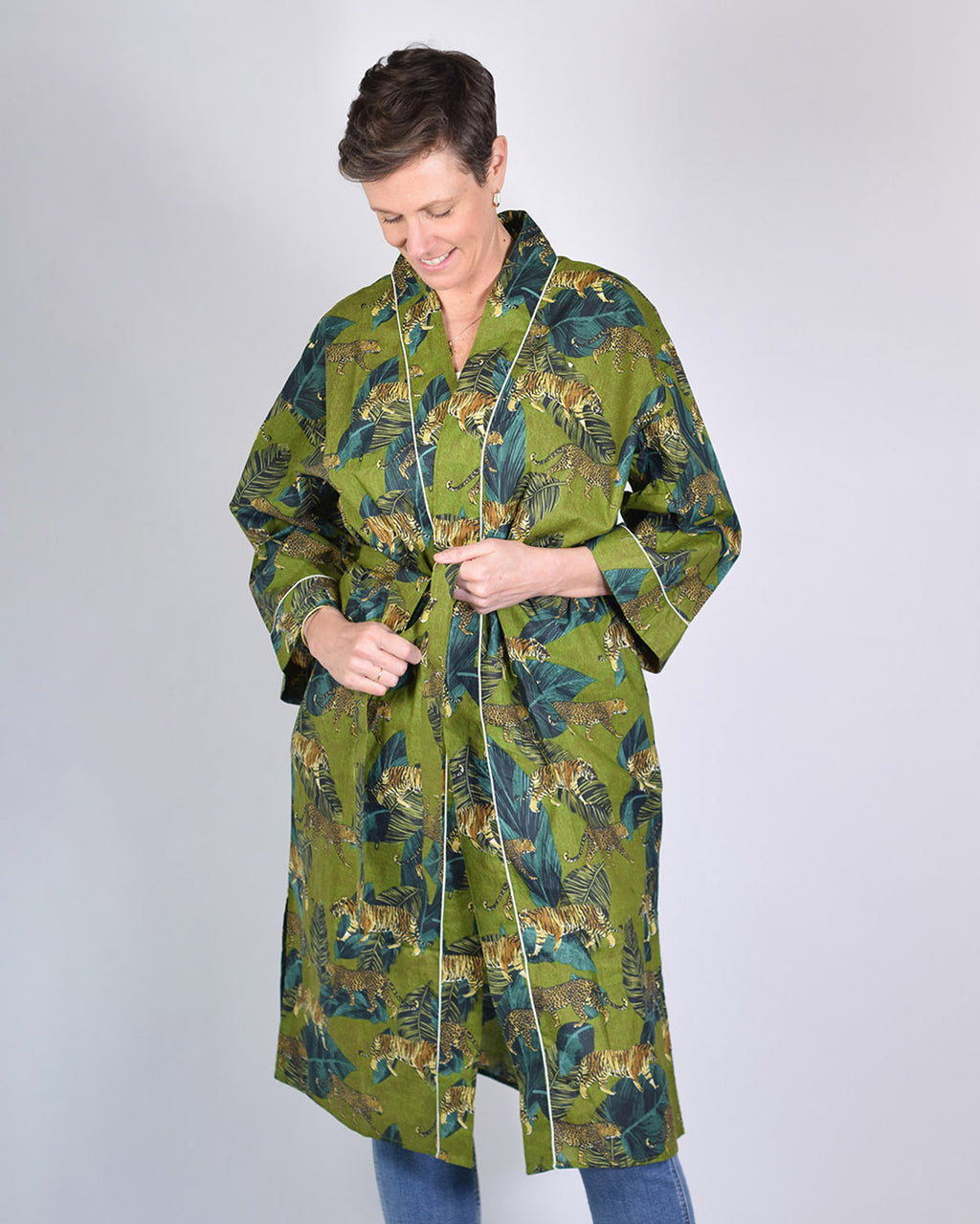 Lightweight Cotton Robe / Kimono - Emerald Safari image 4
