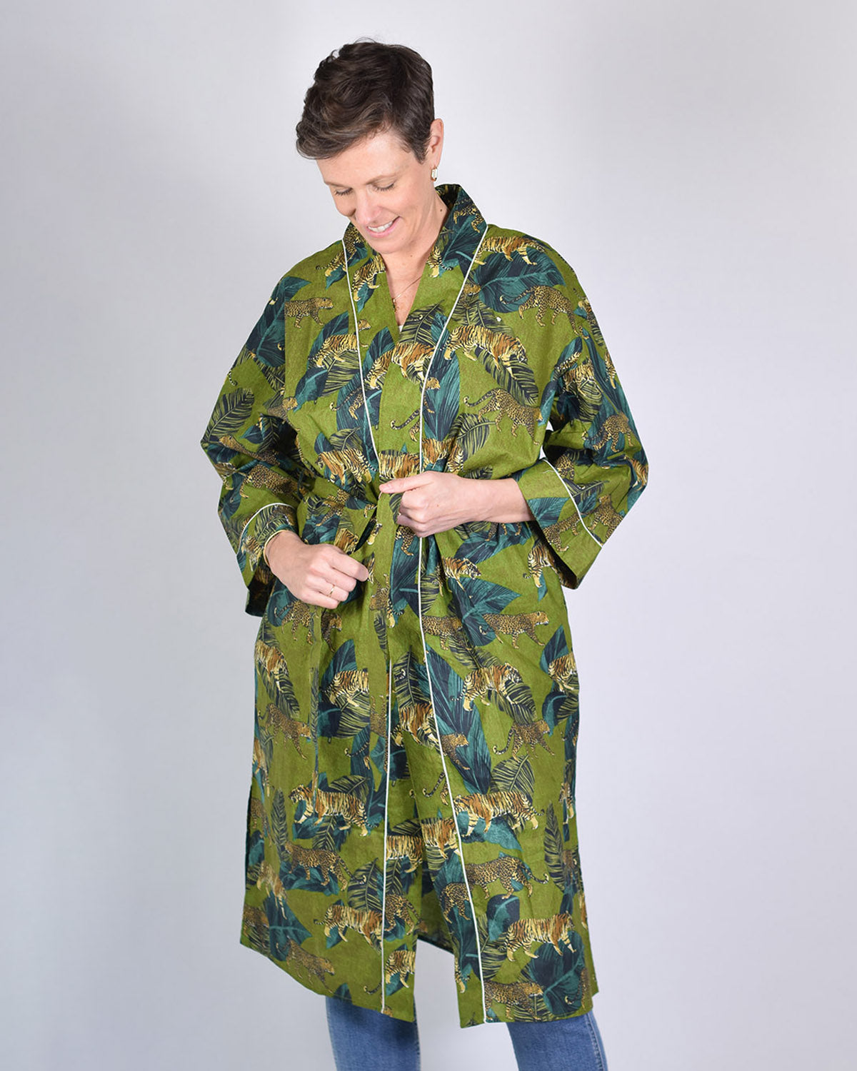 Lightweight Cotton Robe / Kimono - Emerald Safari image 4