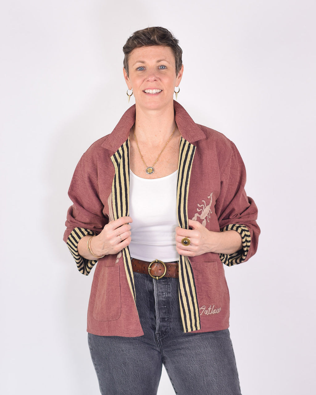 Lightweight "Vintage Outlaw" Canvas Embroidered Jacket - Mauve image 6