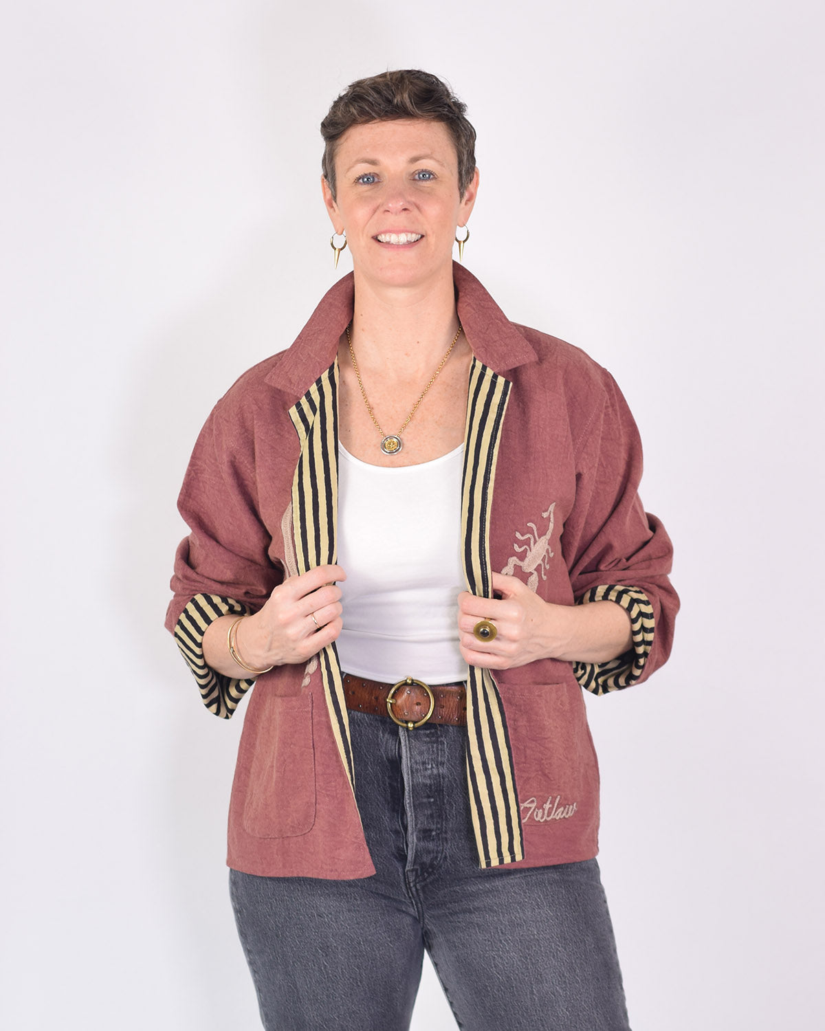 Lightweight "Vintage Outlaw" Canvas Embroidered Jacket - Mauve image 6
