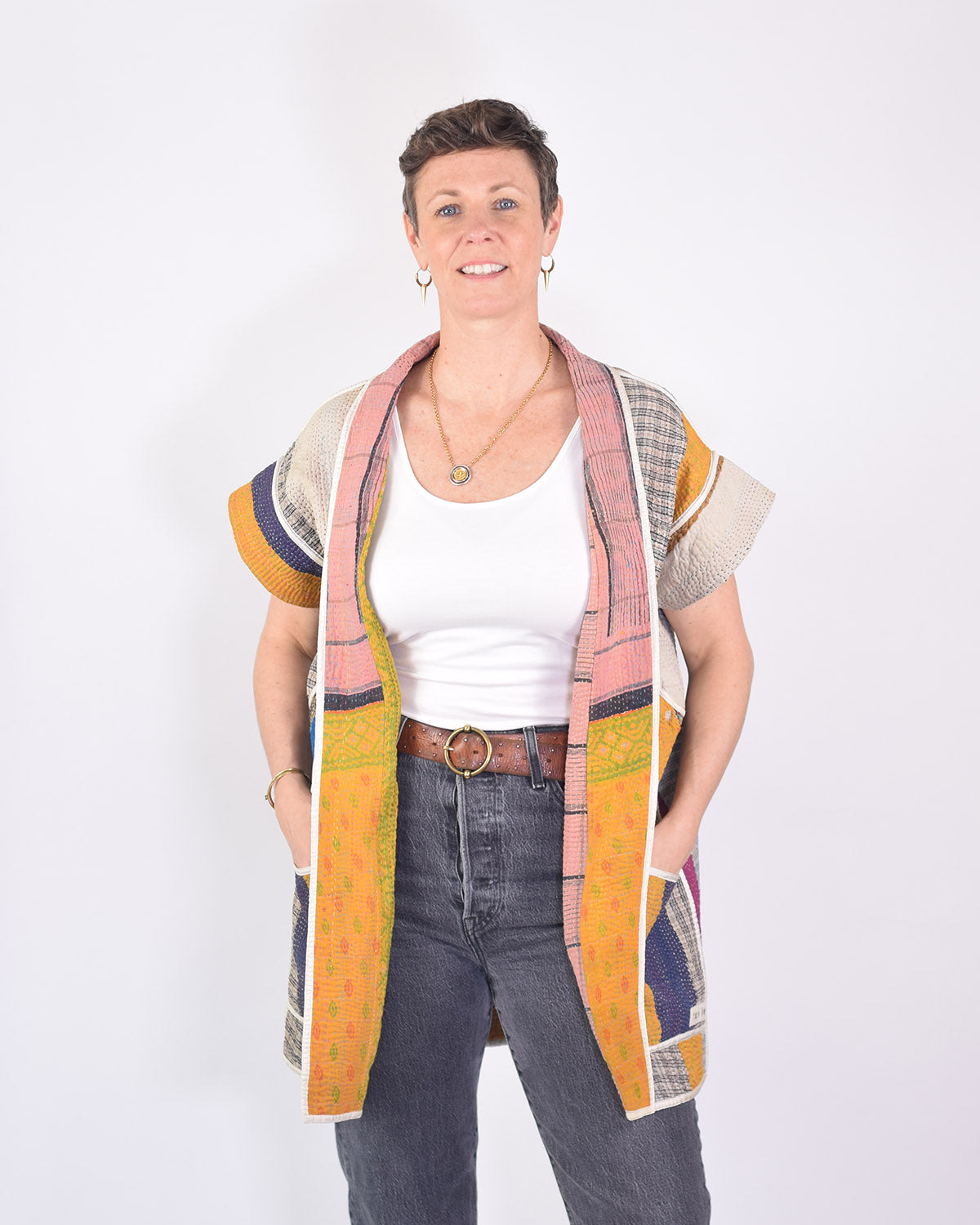 Maddie Cape - Reversible Jacket/Vest - Repurposed Kantha Quilts -01 image 10