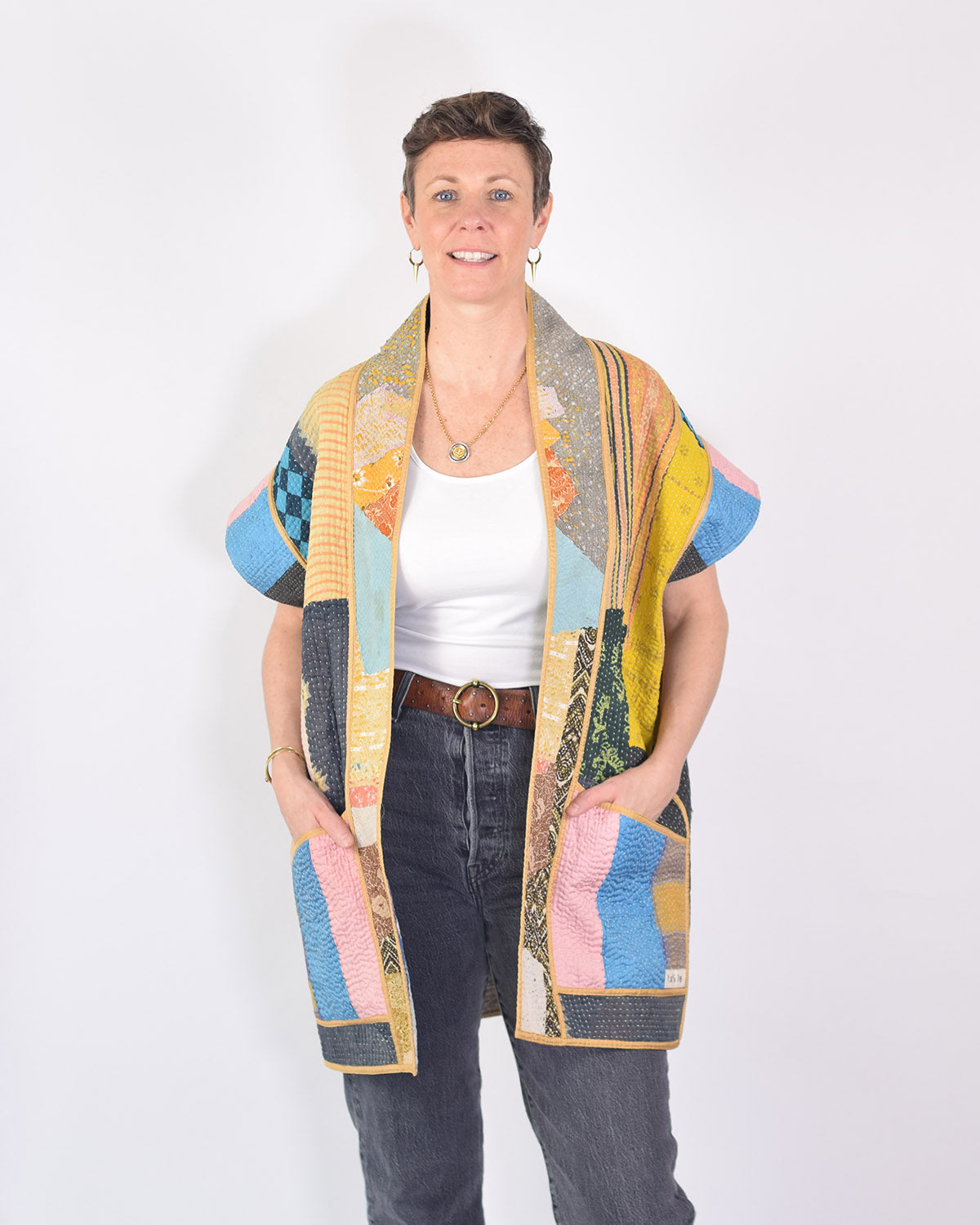 Maddie Cape - Reversible Jacket/Vest - Repurposed Kantha Quilts -02 image 2