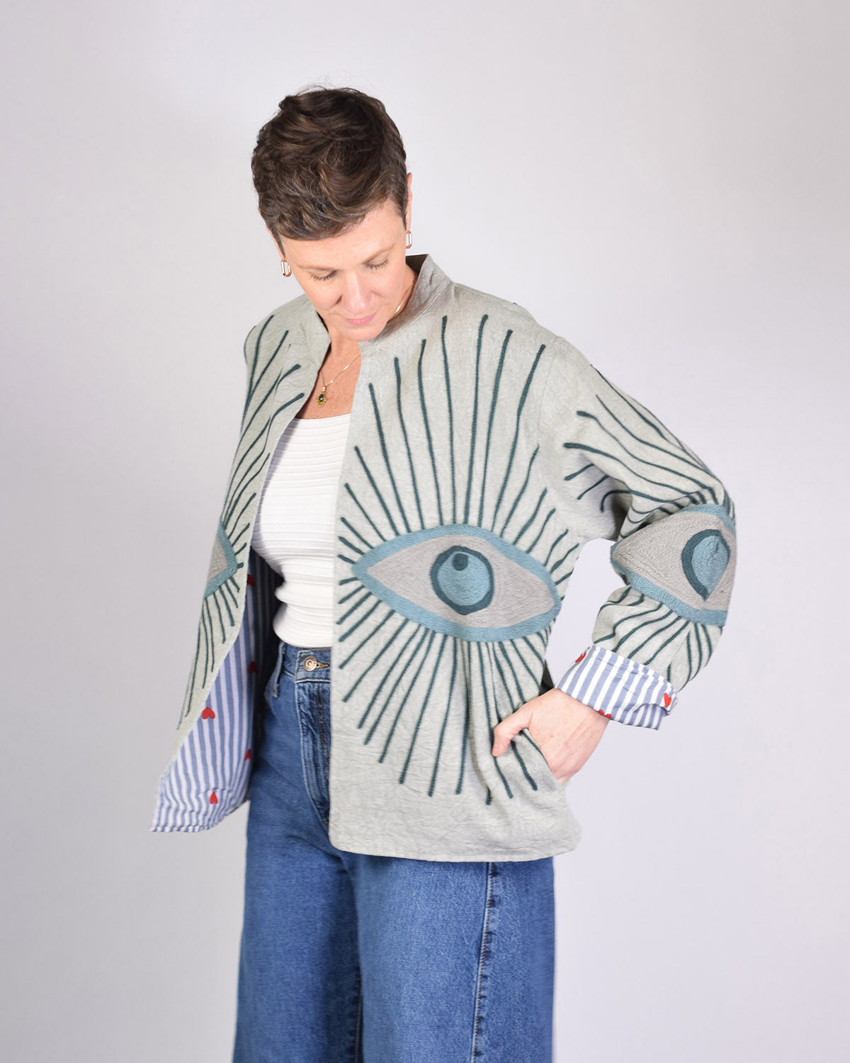 Lightweight Evil Eye Canvas Embroidered Jacket - 12 image 0