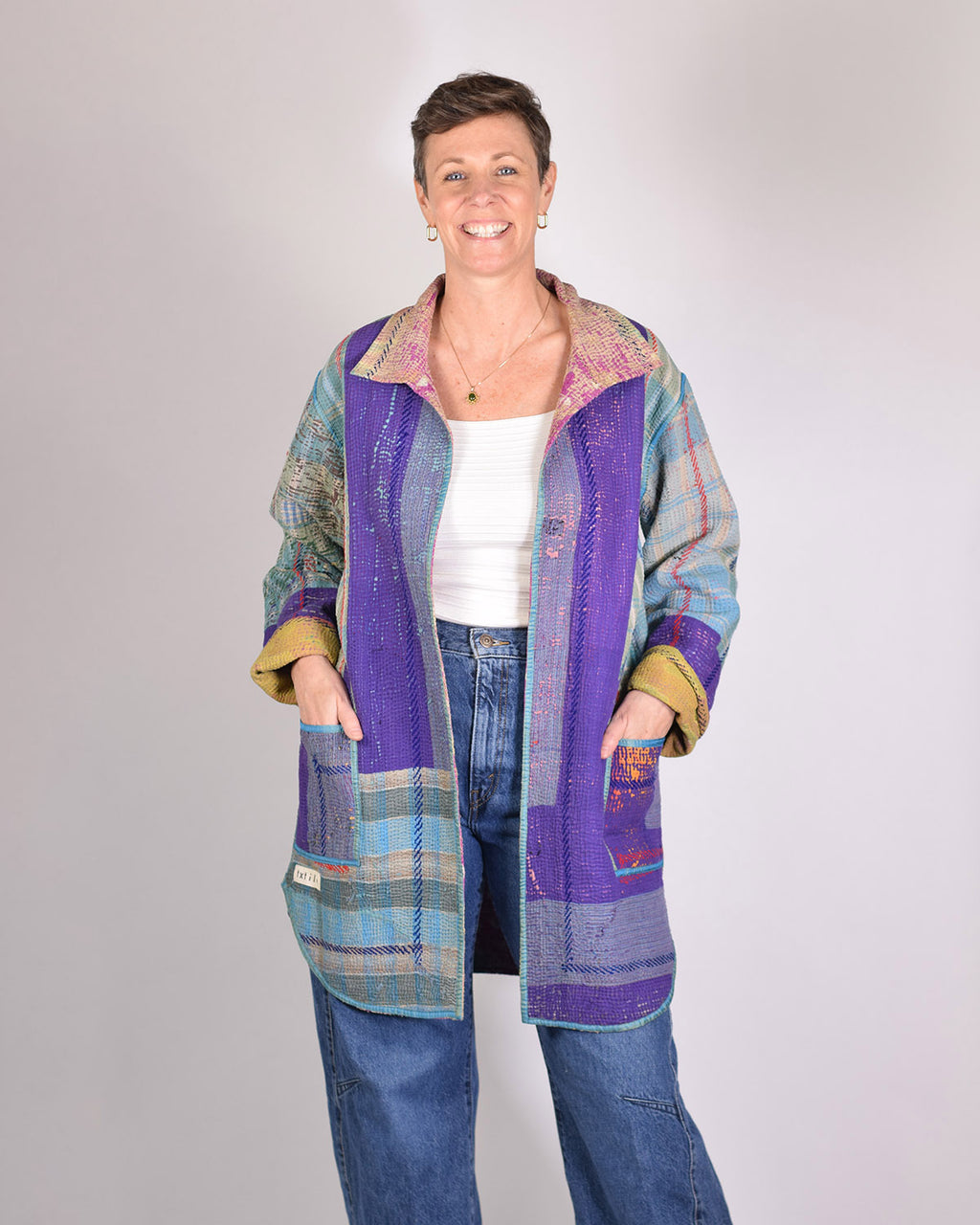 Frankie Long Quilted Reversible Patchwork Kantha Jacket - 02 image 0