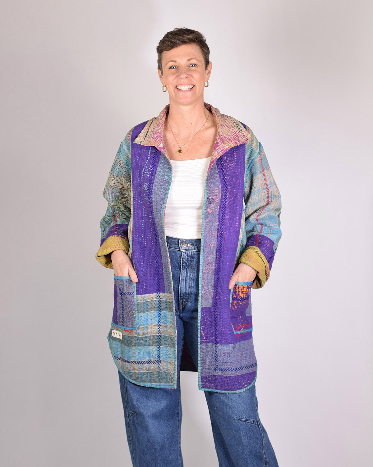 Frankie Long Quilted Reversible Patchwork Kantha Jacket - 02 image 0