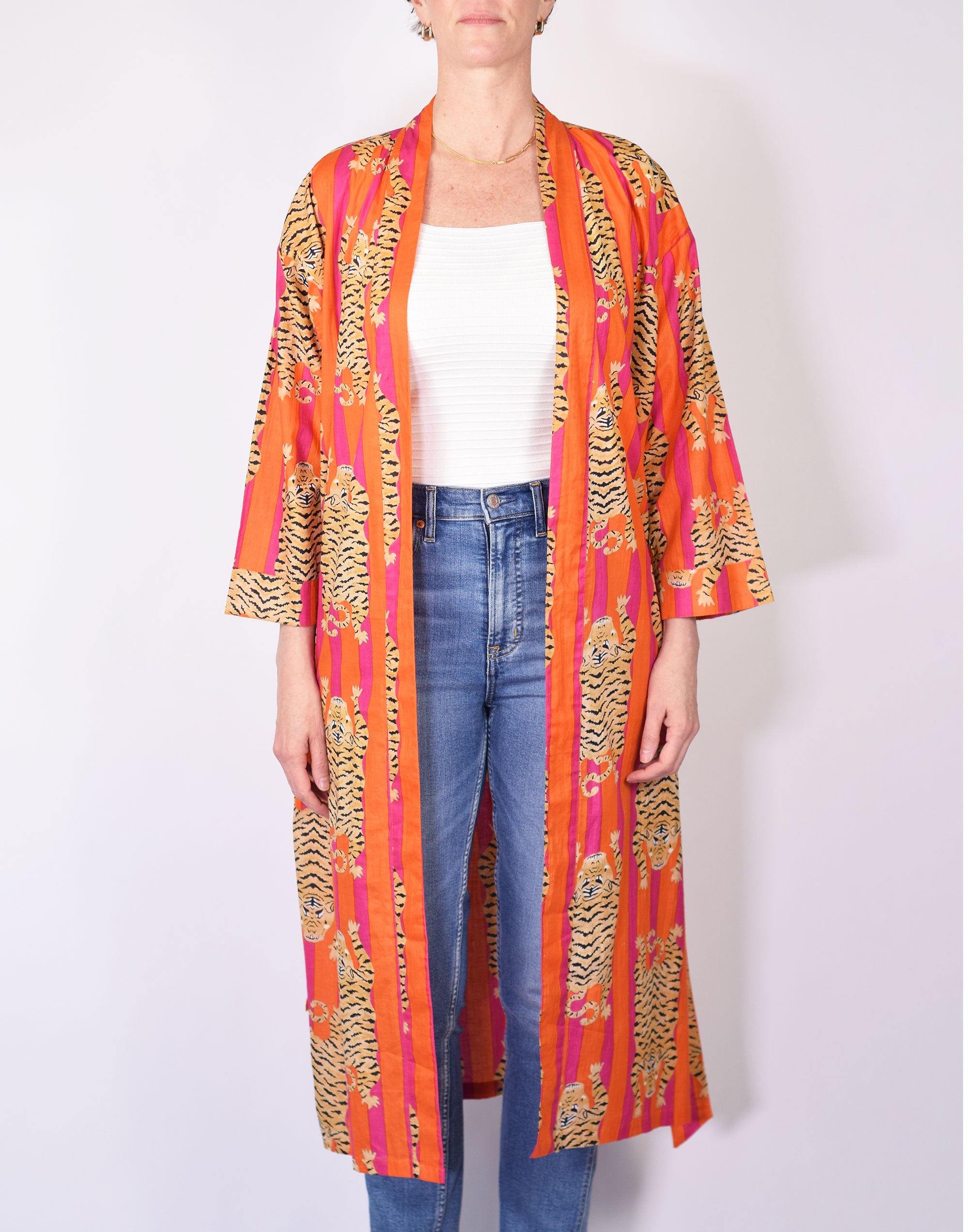 Tiger Robe - Lightweight Cotton - Orange/Pink image 5
