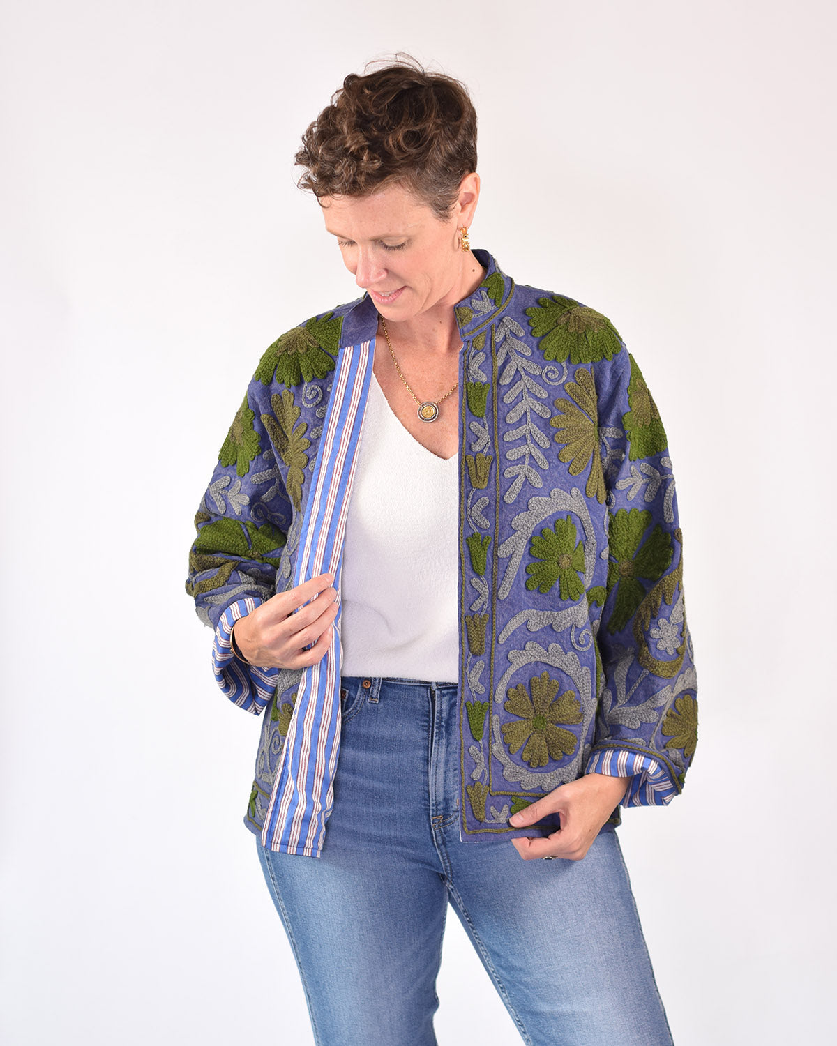Suzani Embroidered Canvas Jacket/Cardigan -16