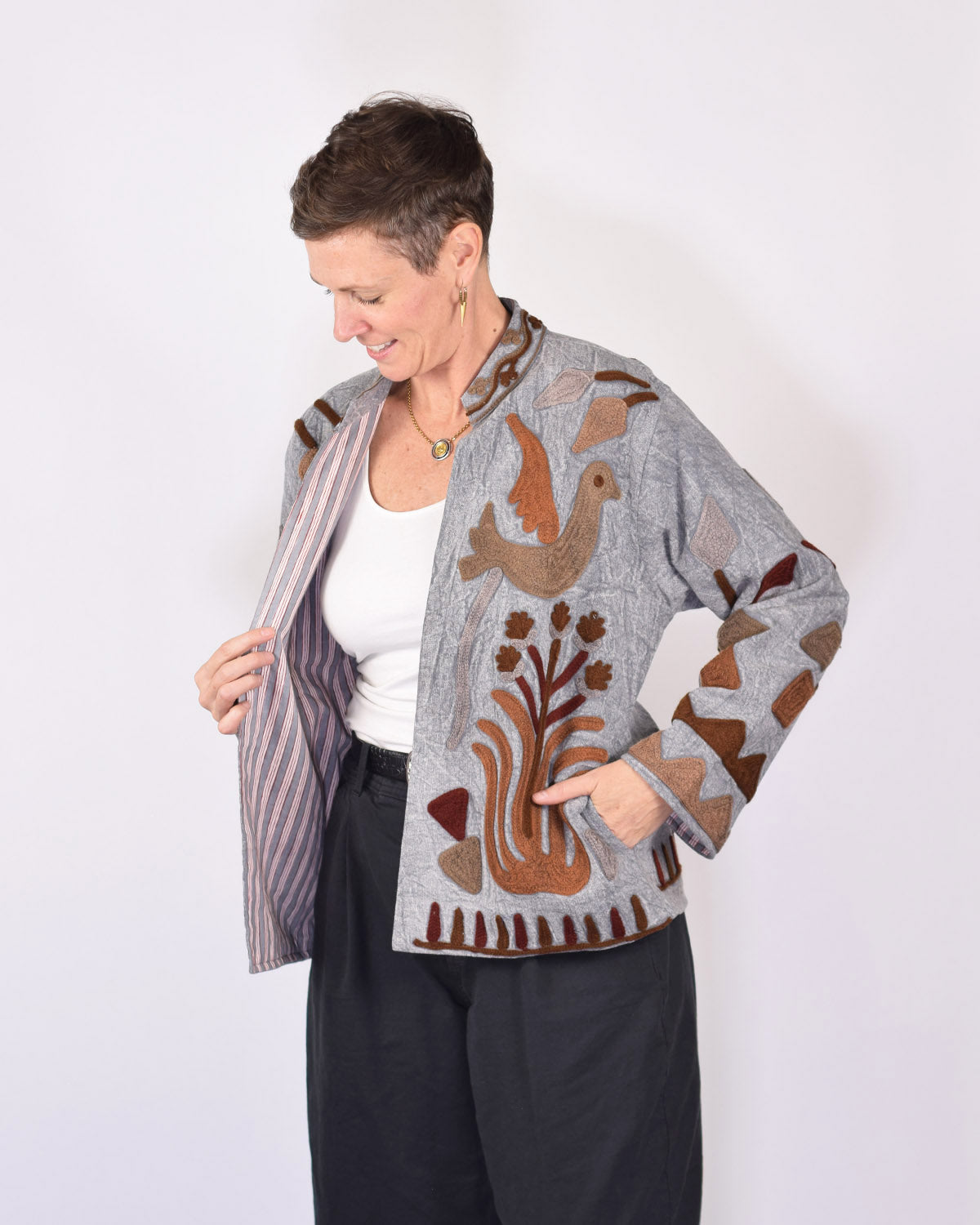 Suzani Embroidered Canvas Jacket/Cardigan -16