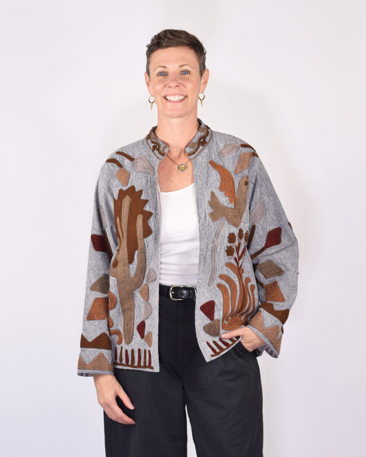 Suzani Embroidered Canvas Jacket/Cardigan -16