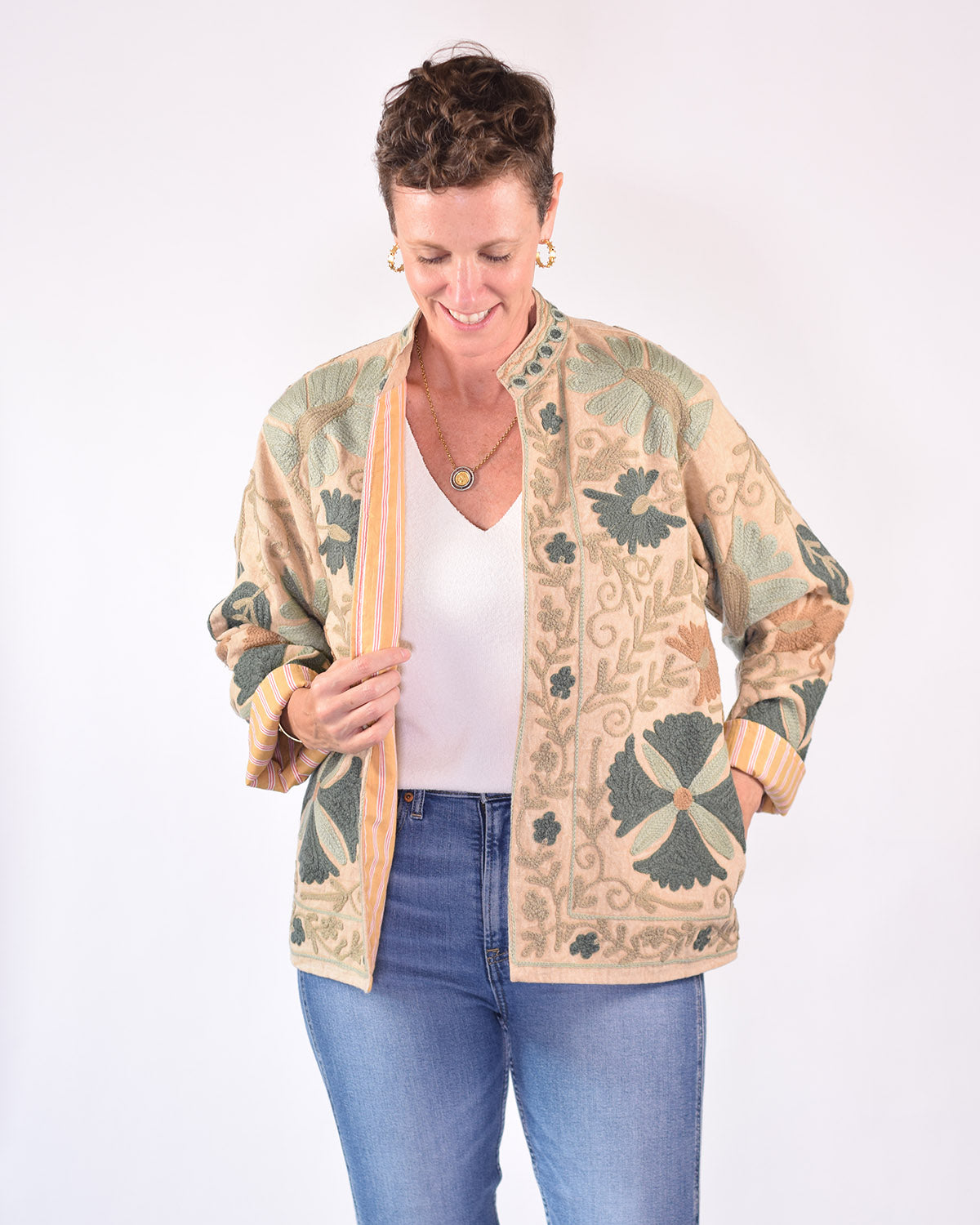 Suzani Embroidered Canvas Jacket/Cardigan - 04