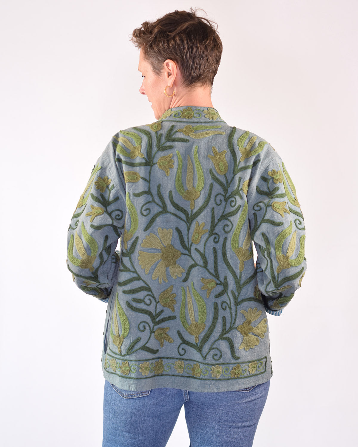 Suzani Embroidered Canvas Cardigan Jacket - 02