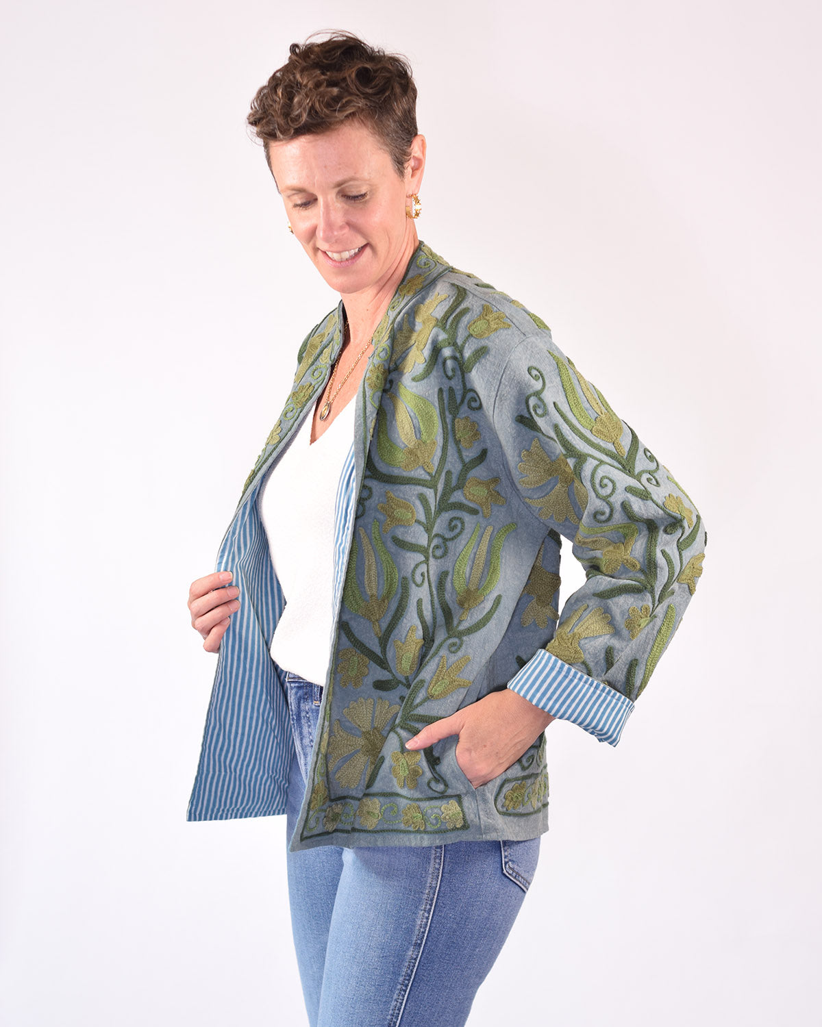 Suzani Embroidered Canvas Cardigan Jacket - 02