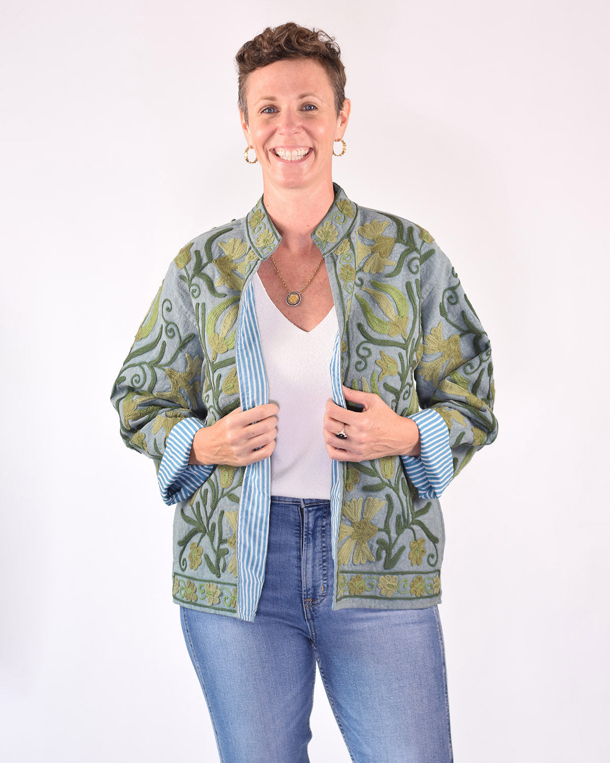 Suzani Embroidered Canvas Cardigan Jacket - 02
