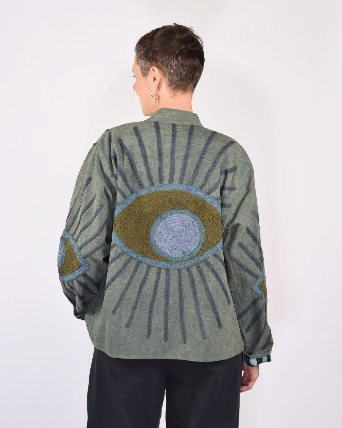 Lightweight Evil Eye Canvas Embroidered Jacket - 03