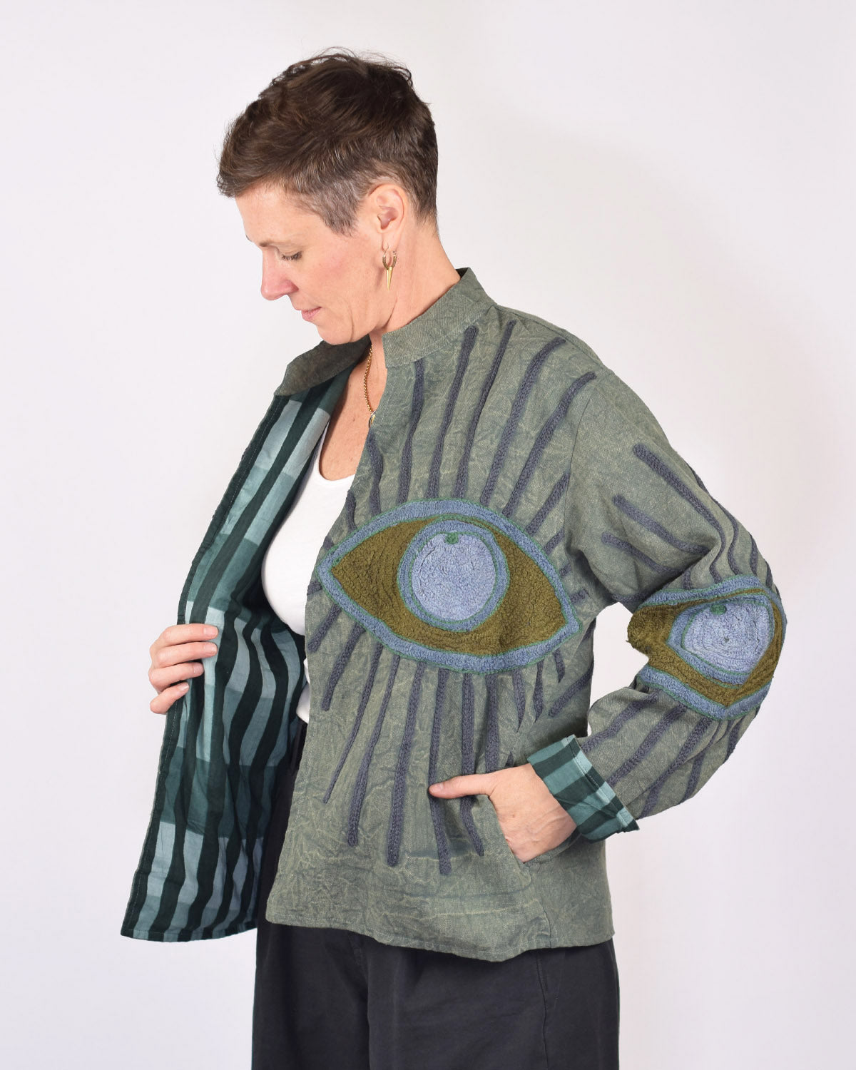 Lightweight Evil Eye Canvas Embroidered Jacket - 03