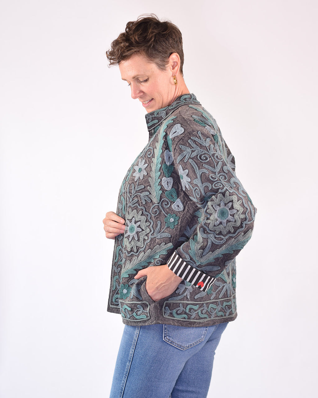 Suzani Embroidered Canvas Jacket/Cardigan -10
