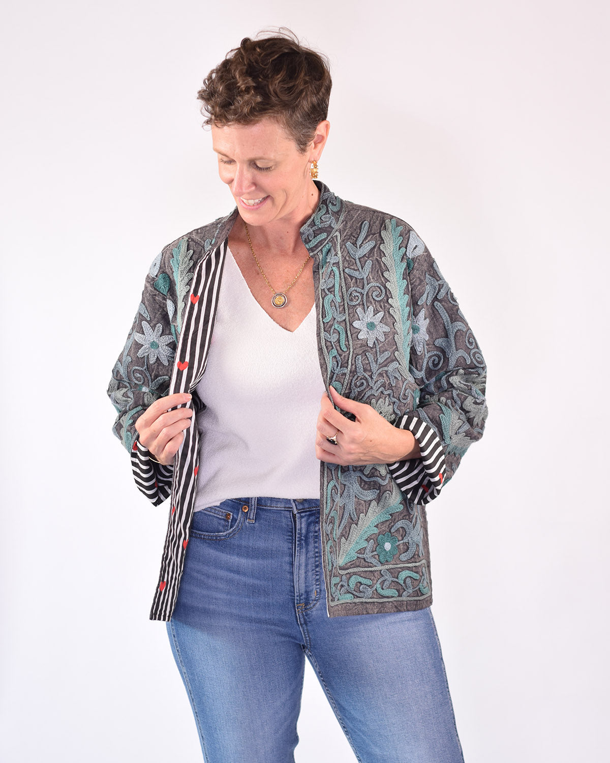 Suzani Embroidered Canvas Jacket/Cardigan -10
