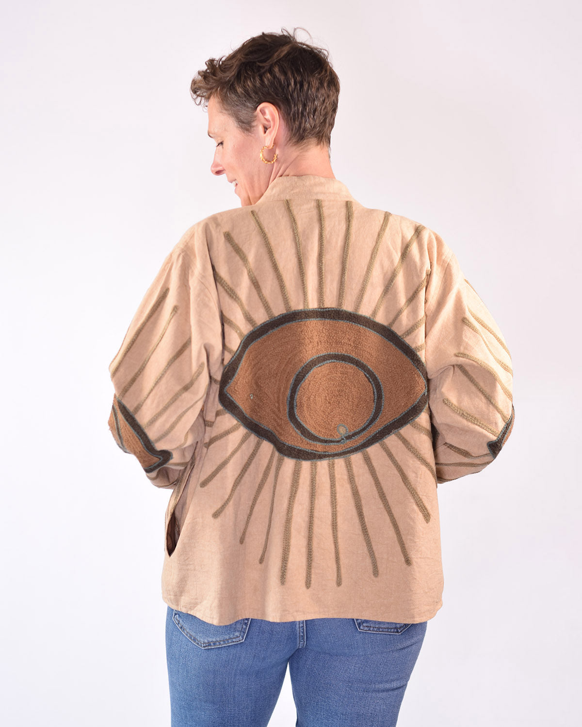 Lightweight Evil Eye Canvas Embroidered Jacket - 06