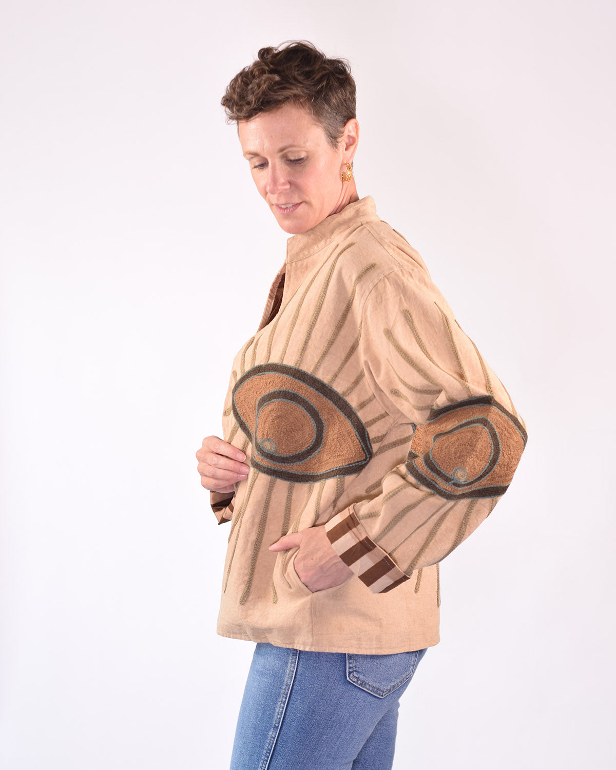 Lightweight Evil Eye Canvas Embroidered Jacket - 06