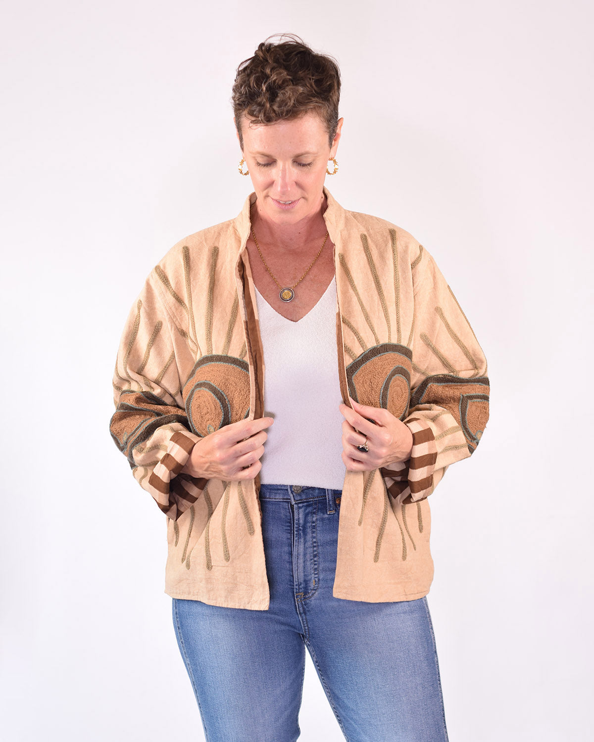 Lightweight Evil Eye Canvas Embroidered Jacket - 06