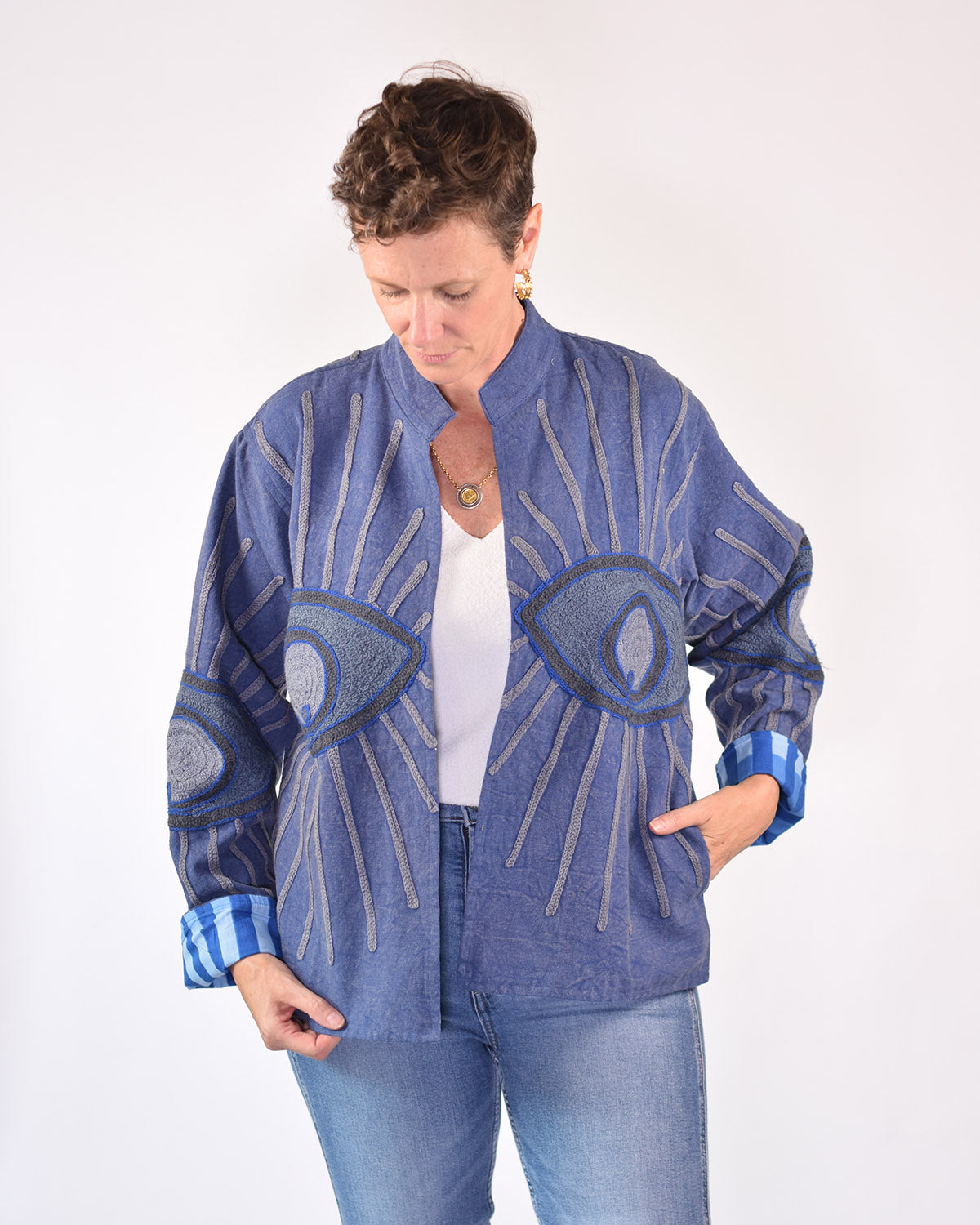 Lightweight Evil Eye Canvas Embroidered Jacket - 10